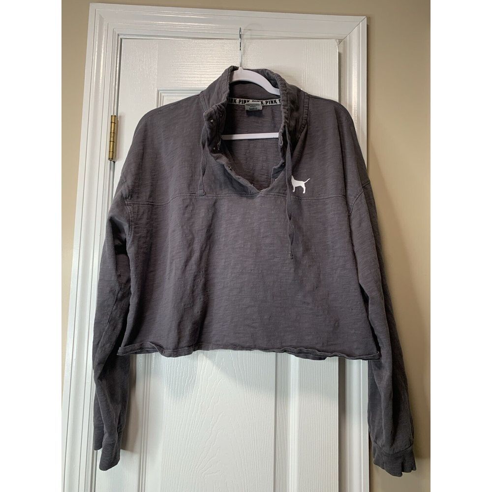Victoria Secret Pink Gray‎ Crop Long Sleeve Sweatshirt Large